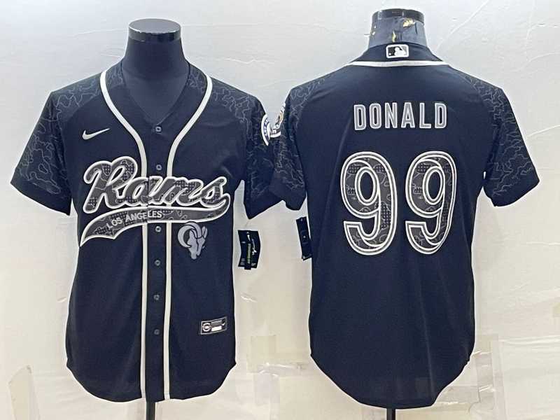 Men%27s Los Angeles Rams #99 Aaron Donald Black Reflective With Patch Cool Base Stitched Baseball Jersey